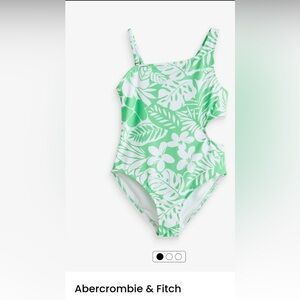Abercrombie Kids One Piece White Green Floral Print Swimsuit Girls Size 9/10
